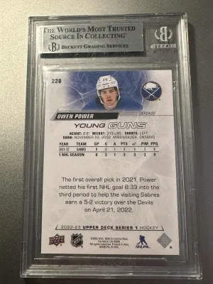 2022-23 Upper Deck #228 Owen Power Young Guns RC BGS 9 back