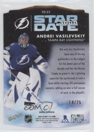 2023-24 Skybox E-X 2000 Star Date 3000 Andrei Vasilevskiy SD-23 Gold Speckle /25 back