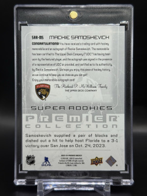 2023-24 UD Premier Mackie Samoskevich Super Rookies Patch Auto /99 RPA back