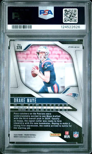 2024 Panini Prizm Drake Maye Silver Prizm Psa 8 back