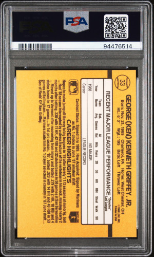 1989 Donruss Ken Griffey JR. #33 PSA 8 back