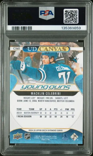 2024 Upper Deck Macklin Celebrini UD Canvas Young Guns #C360 PSA 9 back