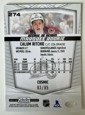 2025 O-Pee-Chee Platinum Calum Ritchie Cosmic Rookie /65 back