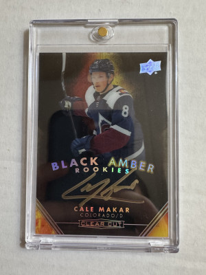 2019-20 UPPER DECK CLEAR CUT CALE MAKAR AUTO RC ROOKIE BLACK AMBER GOLD front