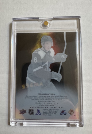 2019-20 UPPER DECK CLEAR CUT CALE MAKAR AUTO RC ROOKIE BLACK AMBER GOLD back