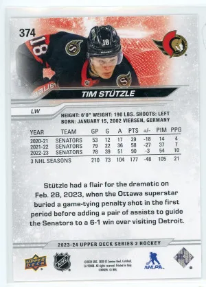 2023-24 Upper Deck #374 Tim Stutzle Deluxe /250 back