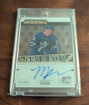 2023-24 Credentials Matthew Knies Debut Ticket Access /99. front