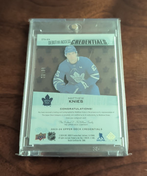 2023-24 Credentials Matthew Knies Debut Ticket Access /99. back