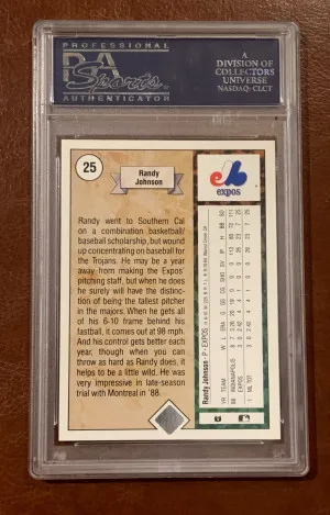 1989 Upper Deck Randy Johnson Rookie Card.  Card #25 back