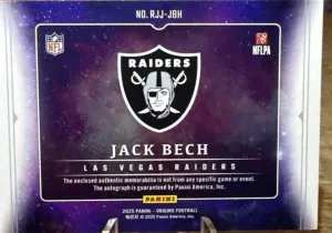 2025 Panini Origins Jack Bech Rookie Patch Auto RPA #RJJ-JBH Raiders (RC) back