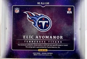 2025 Panini Origins ELIC AYOMANOR Rookie Patch Auto RC RPA Titans #RJJ-EAR back