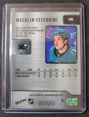 Macklin Celebrini Skybox Metal Universe Rookie back
