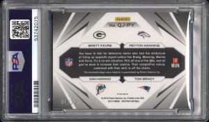 2014 Panini Spectra Quad Jerseys Fvr/Mrn/Mnnng/Brdy Quad Jerseys-Blue Prizm back