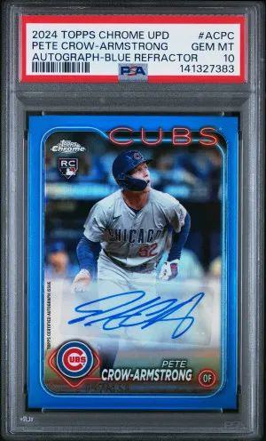 2024 Topps Chrome Update Autographs Pete Crow-Armstrong Blue Refractor PSA 10 front