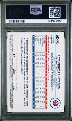 2024 Topps Chrome Update Autographs Pete Crow-Armstrong Blue Refractor PSA 10 back