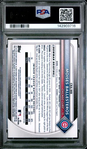 2025 Bowman Chrome Rookie Autographs Moises Ballesteros Green Ref /99 PSA 10 back