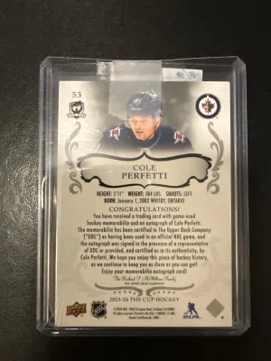 2023-24 The Cup Gold Base Patch Auto Cole Perfetti /8 back