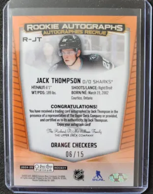 Jack Thompson Orange Checkers Auto /15 back