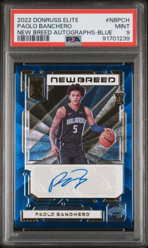 2022 Donruss Elite New Breed Auto Blue /25 Paolo Banchero RC PSA 9 COLOR MATCH front