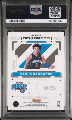 2022 Donruss Elite New Breed Auto Blue /25 Paolo Banchero RC PSA 9 COLOR MATCH back