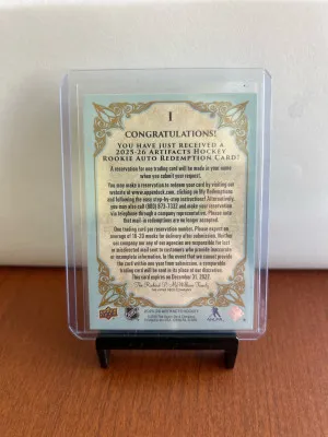 Matthew Schaefer Artifacts Rookie Redemption Auto back