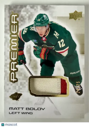 2025 Upper Deck Premier Matt Boldy Gold Premium Memorabilia front