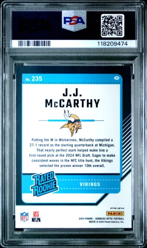 2024 Panini Donruss Optic Jj Mccarthy Purple Shock back