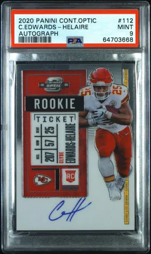 2020 Panini Contenders Optic Cylde Edwards-Helaire Rookie Ticket Autograph PSA 9