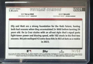 2025 Topps Update US331 Red-Hot Risers Elly De La Cruz Gold Cracked SP /50 REDS back