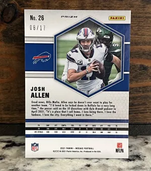 2021 PANINI MOSAIC 26 JOSH ALLEN GOLD WAVE 8/17 back