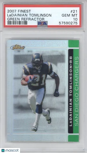 2007 Topps Finest Football Ladainian Tomlinson 21 Green Refractor 178/199 PSA 10 front