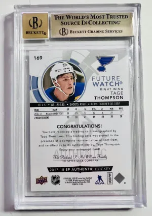 2017 SP Authentic Tage Thompson Future Watch Auto /949 Rookie BGS 9.5 Auto 10 back