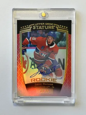 2024-25 Upper Deck Stature Lane Hutson Red Rookie Auto #50 /99 front