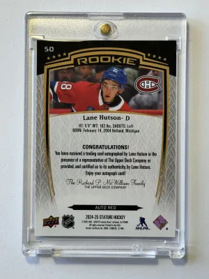 2024-25 Upper Deck Stature Lane Hutson Red Rookie Auto #50 /99 back