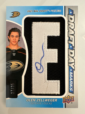 Olen Zellweger, 2024-25 SP Game Used, Draft Day Marks, Auto /35 front