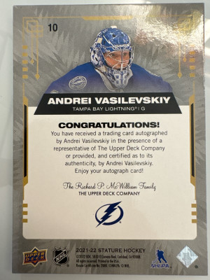 Andrei Vasilevskiy, 2021-22 Stature, Auto /10 back