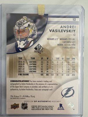 Andrei Vasilevskiy, 2023-24 SP Authentic Hockey, Limited Auto back