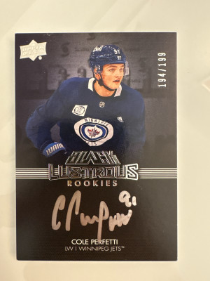 Cole Perfetti, 2021-22 US Black, Lustrous Rookies Auto /199 front