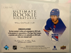 Will Cuylle, 2023-24 Ultimate, Ultimate Rookie Signatures, Auto back