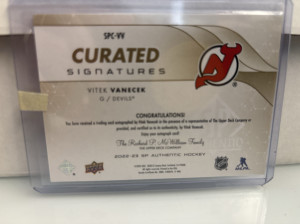 Vitek Vanecek, 2022-23 SP Authentic, Curated Signatures, Auto /99 back