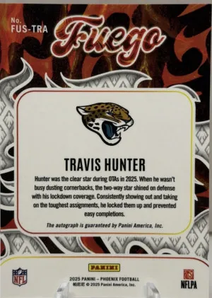 2025 Phoenix Fuego Travis Hunter Autograph SSP Rookie Insert Auto Jaguars #FUS-TRA (RC) back