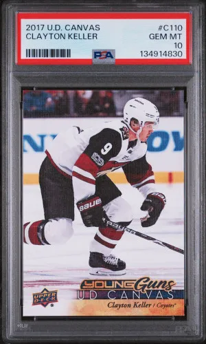 2017-18 Upper Deck UD Canvas Young Guns Clayton Keller PSA 10 GEM MT Rookie RC front