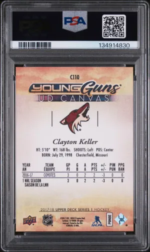 2017-18 Upper Deck UD Canvas Young Guns Clayton Keller PSA 10 GEM MT Rookie RC back