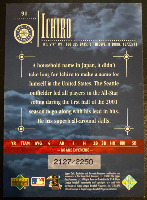 2001 Upper Deck Ichiro RC /2250 back