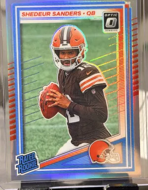 2025 Panini Donruss - Rated Rookie Shedeur Sanders #306 Optic Preview Holo Prizm (RC) front