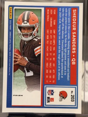 2025 Panini Donruss - Rated Rookie Shedeur Sanders #306 Optic Preview Holo Prizm (RC) back