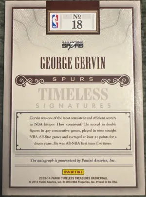2013-14 Timeless Treasures George Gervin Signatures 4/5 back