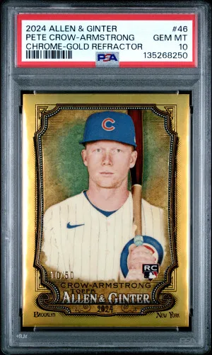 Pete Crow-Armstrong 2024 Allen & Ginter #46 Chrome Gold RC /50 PSA 10 Cubs front
