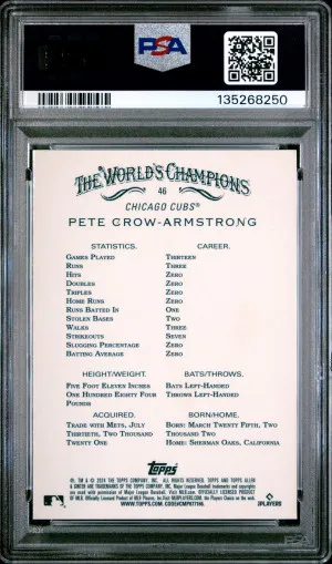 Pete Crow-Armstrong 2024 Allen & Ginter #46 Chrome Gold RC /50 PSA 10 Cubs back