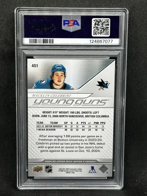 Macklin Celebrini 2024-25 Young Guns Rookie YG PSA 9 back